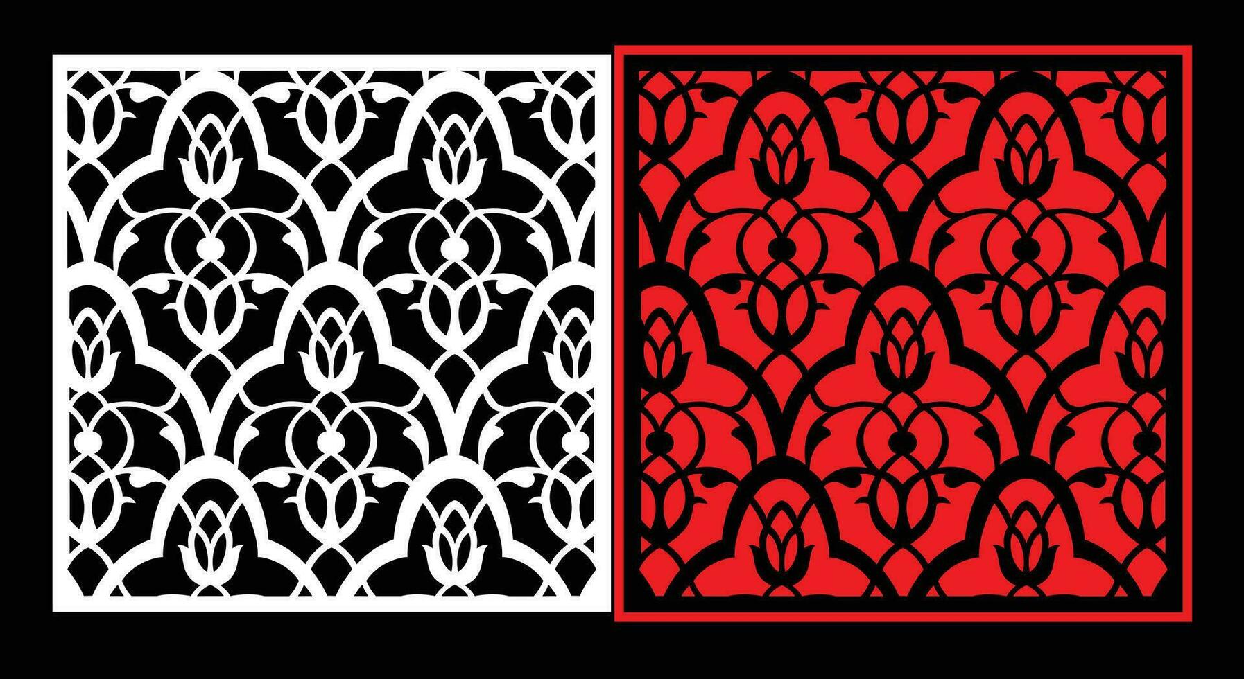 Decorative wall panels set Jali design CNC pattern, laser cutting pattern, router CNCcutting.Jali Laser cut decorative panel set with lace pattern. vector