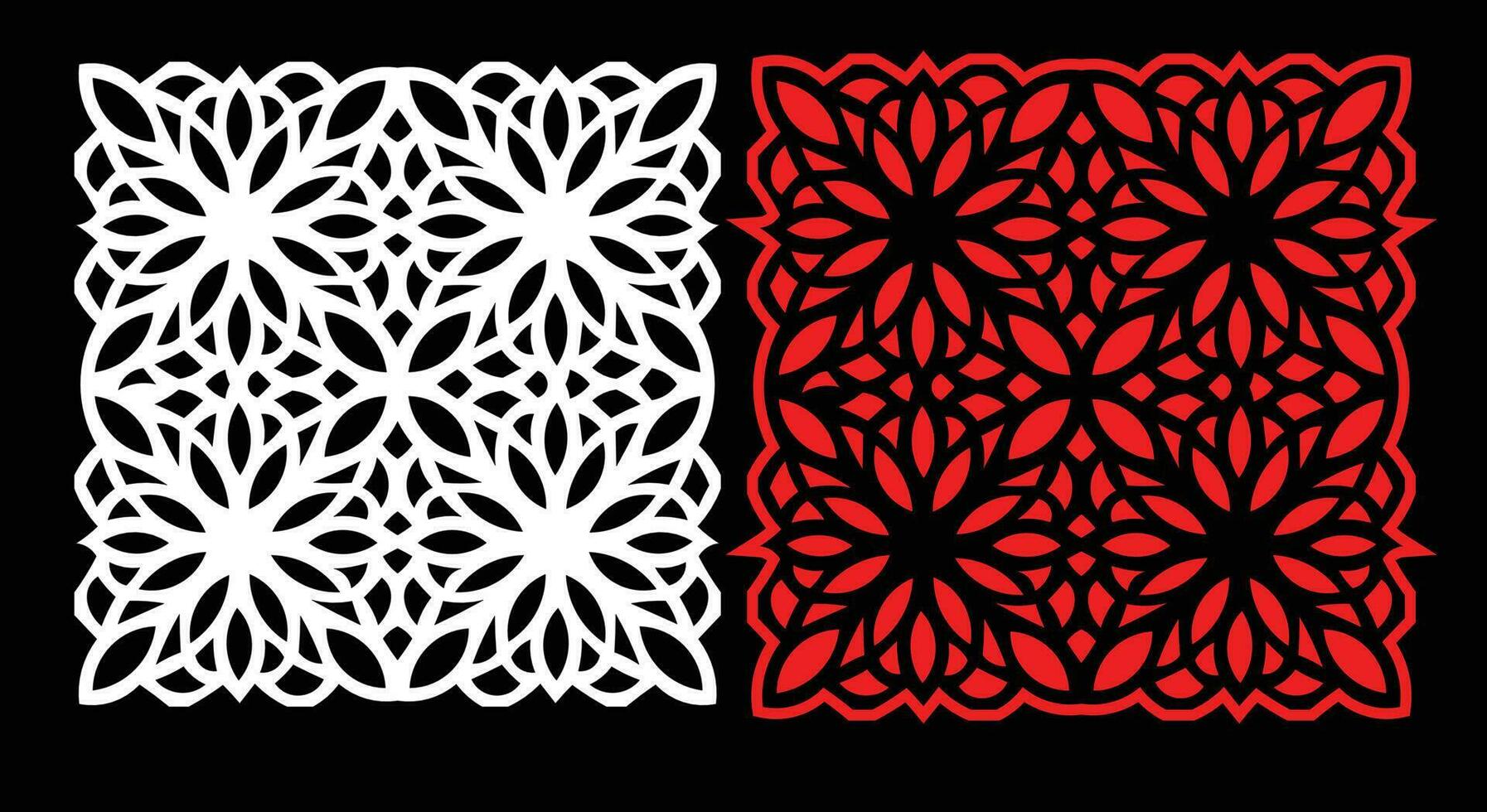 Decorative wall panels set Jali design CNC pattern, laser cutting pattern, router CNCcutting.Jali Laser cut decorative panel set with lace pattern. vector