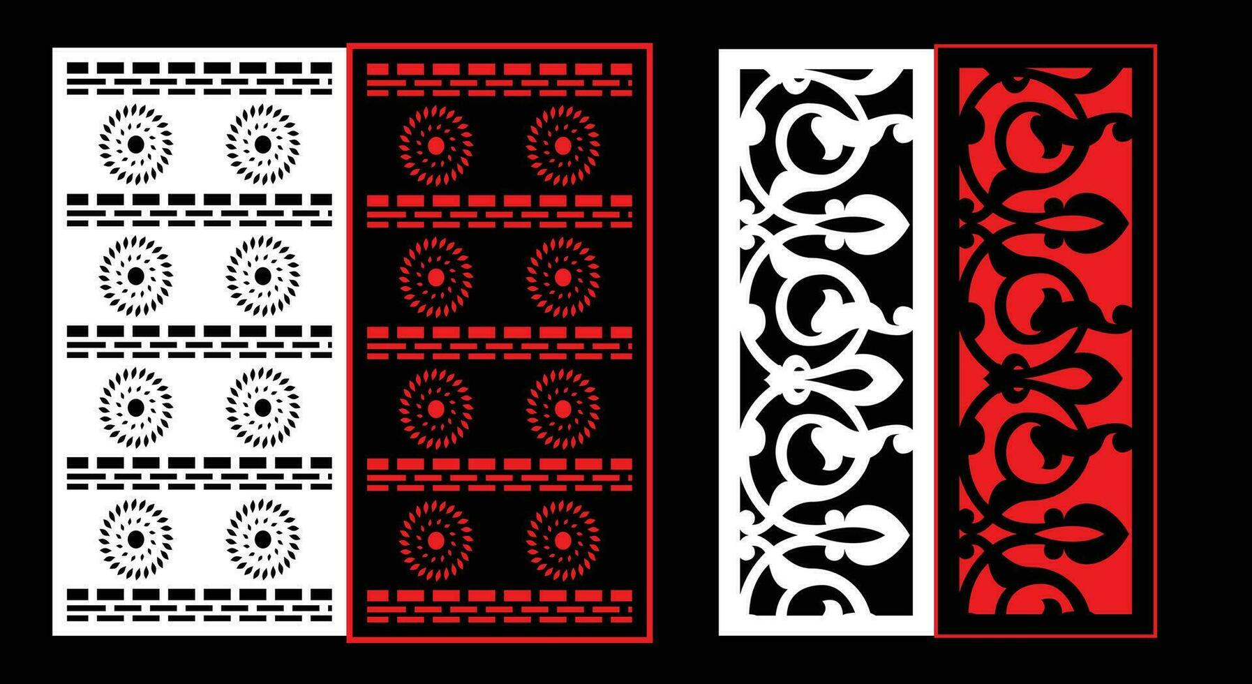 Decorative wall panels set Jali design CNC pattern, laser cutting pattern, router CNCcutting.Jali Laser cut decorative panel set with lace pattern. vector