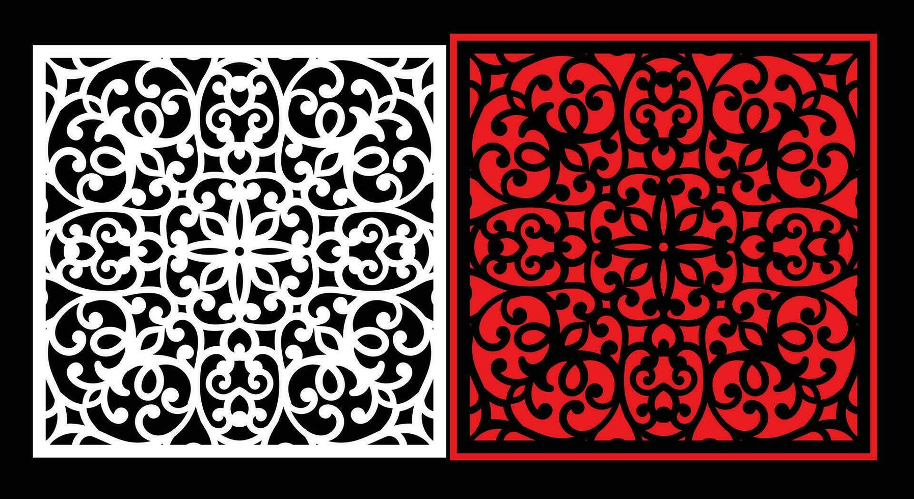 Decorative wall panels set Jali design CNC pattern, laser cutting pattern, router CNCcutting.Jali Laser cut decorative panel set with lace pattern. vector