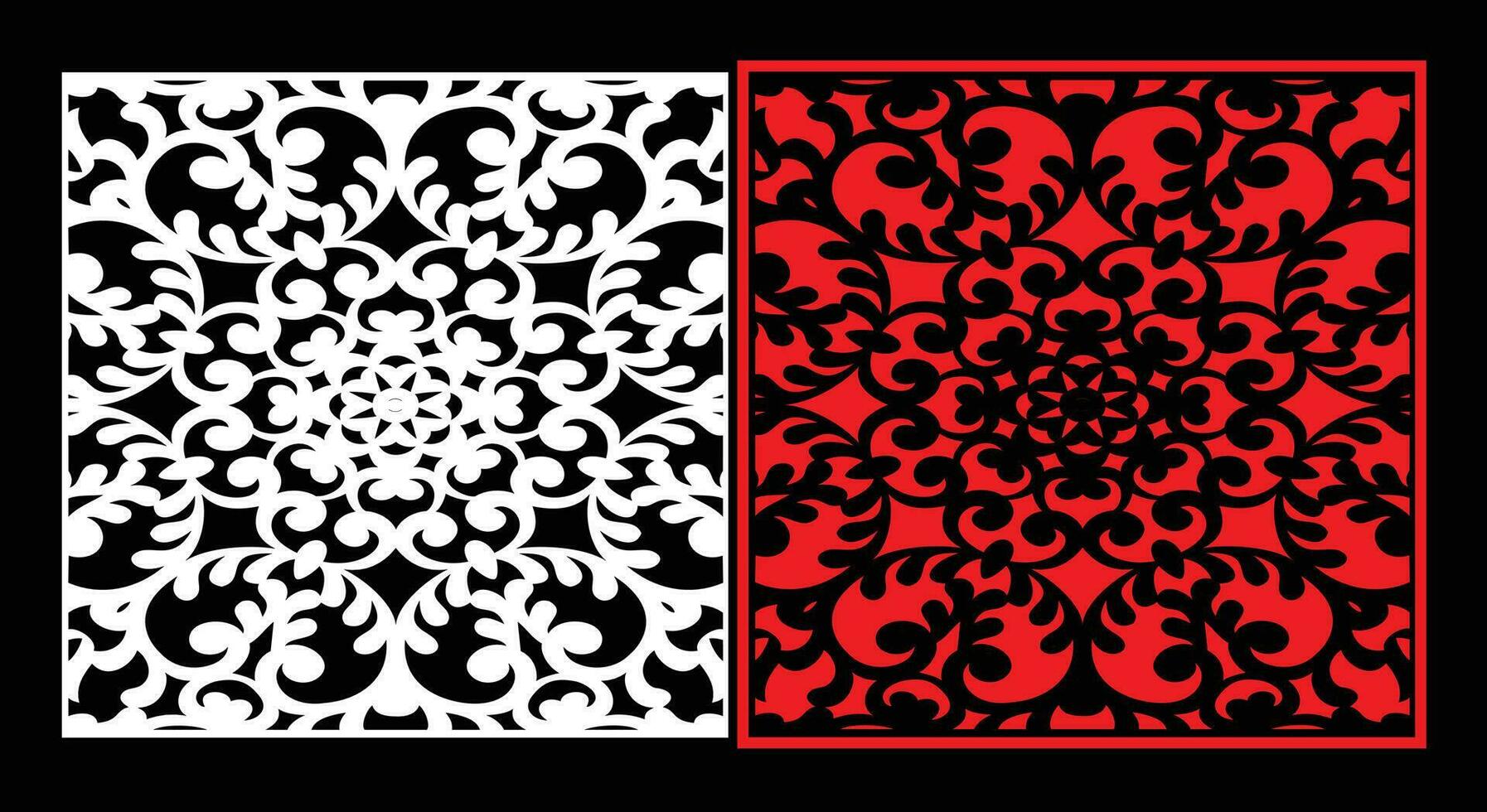 Decorative wall panels set Jali design CNC pattern, laser cutting pattern, router CNCcutting.Jali Laser cut decorative panel set with lace pattern. vector