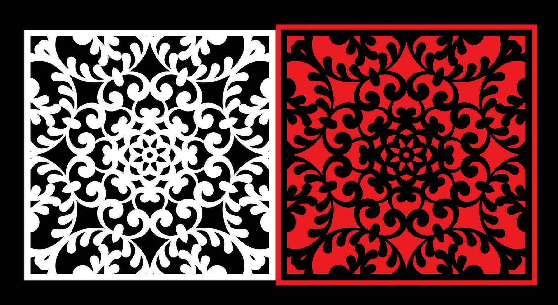 Decorative wall panels set Jali design CNC pattern, laser cutting pattern, router CNCcutting.Jali Laser cut decorative panel set with lace pattern. vector