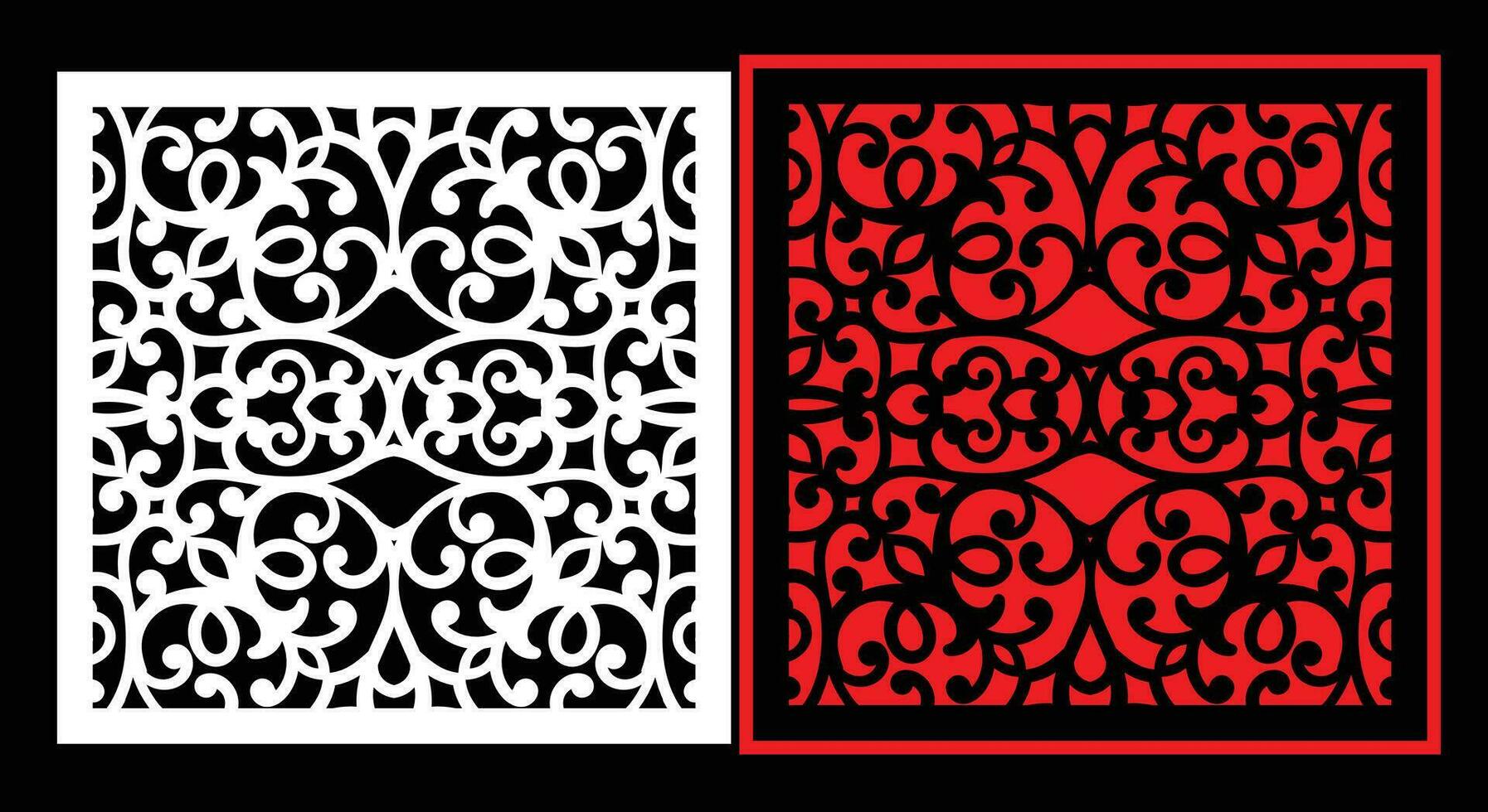 Decorative wall panels set Jali design CNC pattern, laser cutting pattern, router CNCcutting.Jali Laser cut decorative panel set with lace pattern. vector