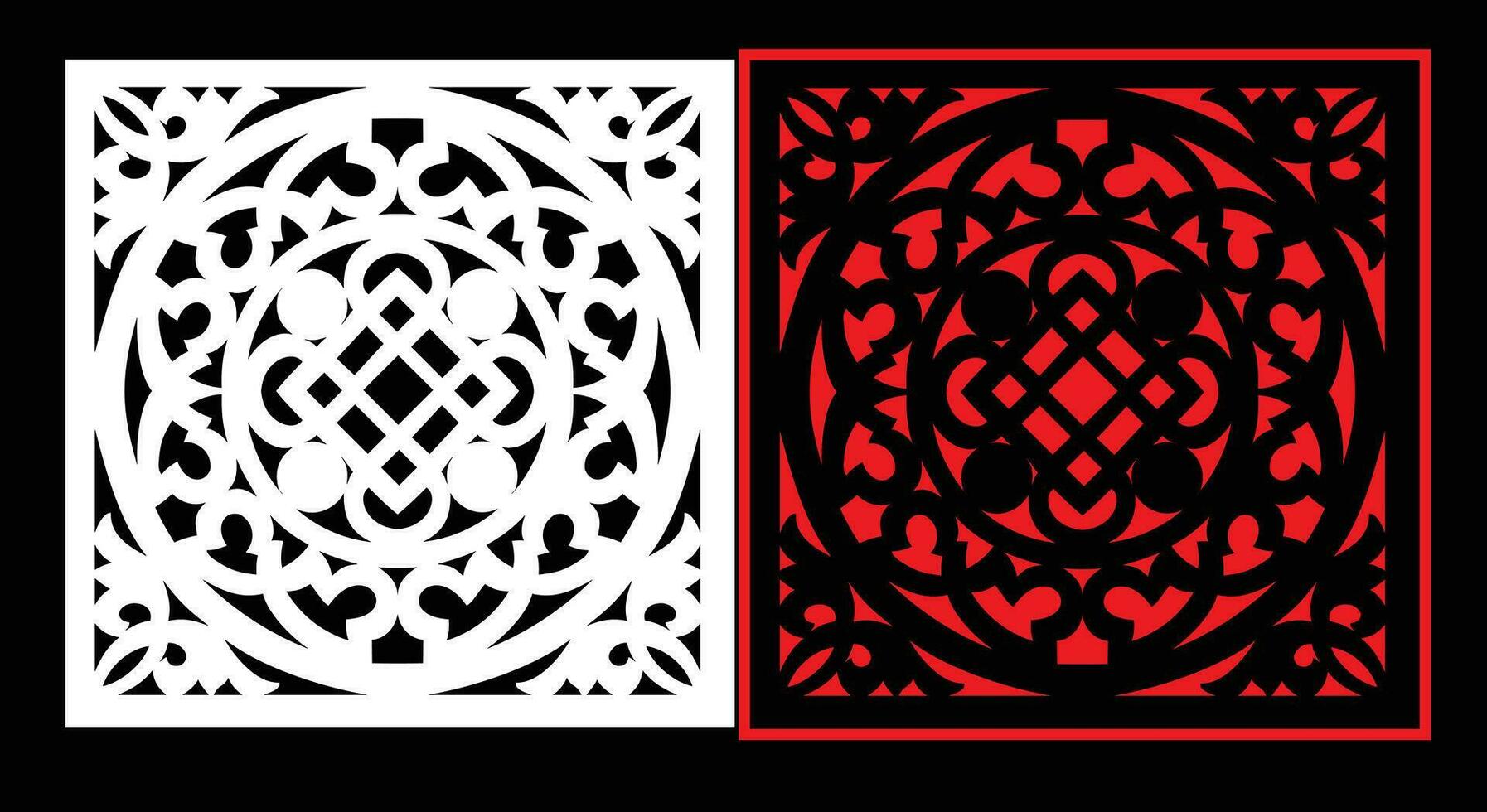 Decorative wall panels set Jali design CNC pattern, laser cutting pattern, router CNCcutting. vector