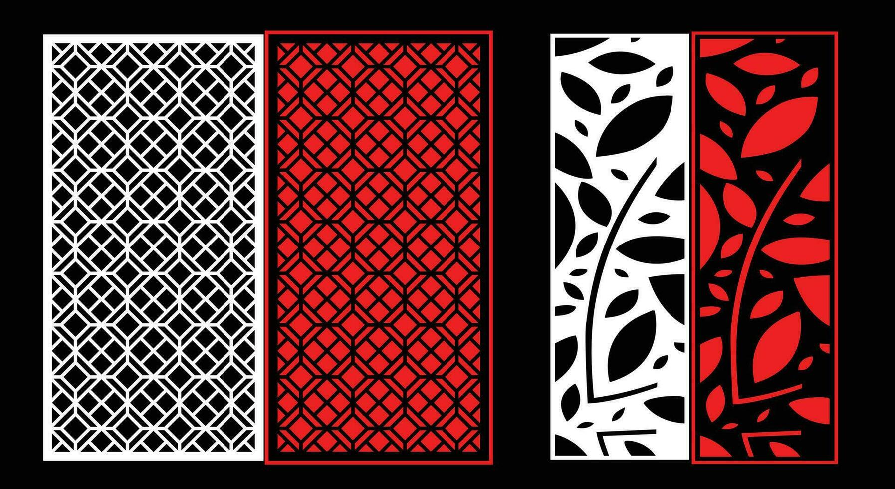 Decorative wall panels set Jali design CNC pattern, laser cutting pattern, router CNCcutting. vector