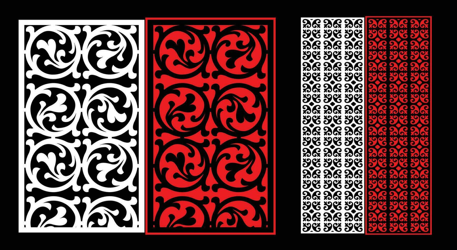 Decorative wall panels set Jali design CNC pattern, laser cutting pattern, router CNCcutting. vector