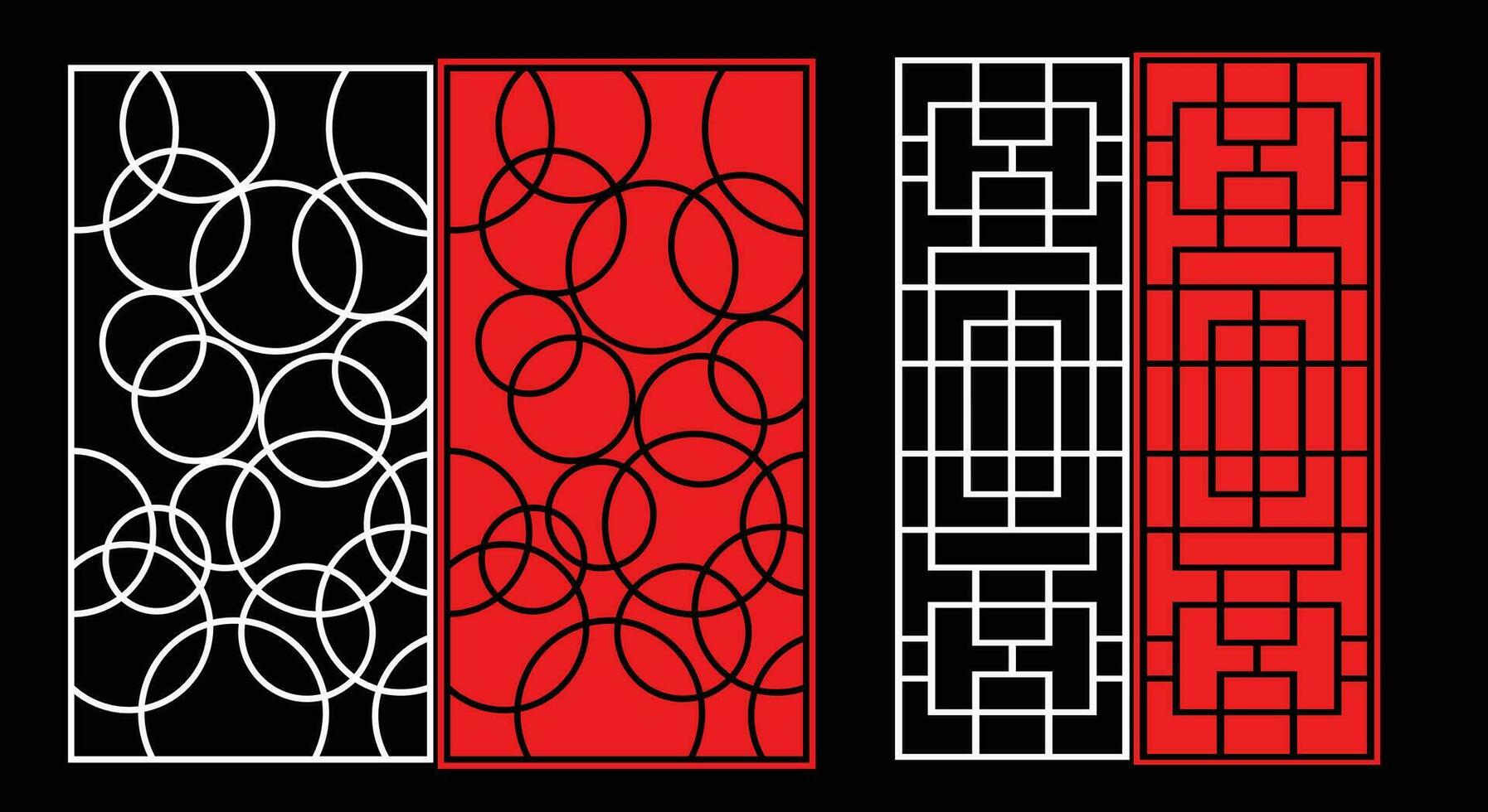 Decorative wall panels set Jali design CNC pattern, laser cutting pattern, router CNCcutting. vector