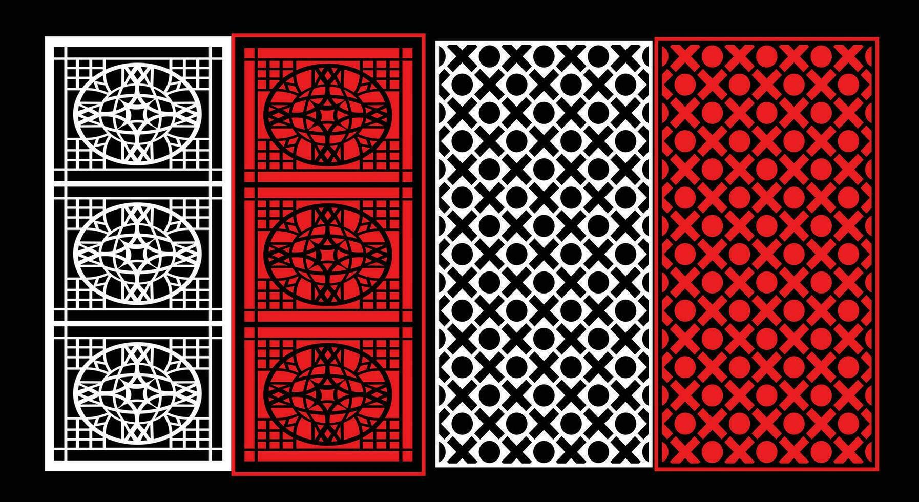 Decorative wall panels set Jali design CNC pattern, laser cutting pattern, router CNCcutting. vector