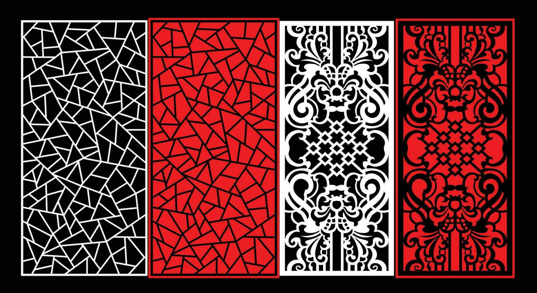 Decorative wall panels set Jali design CNC pattern, laser cutting pattern, router CNCcutting. vector