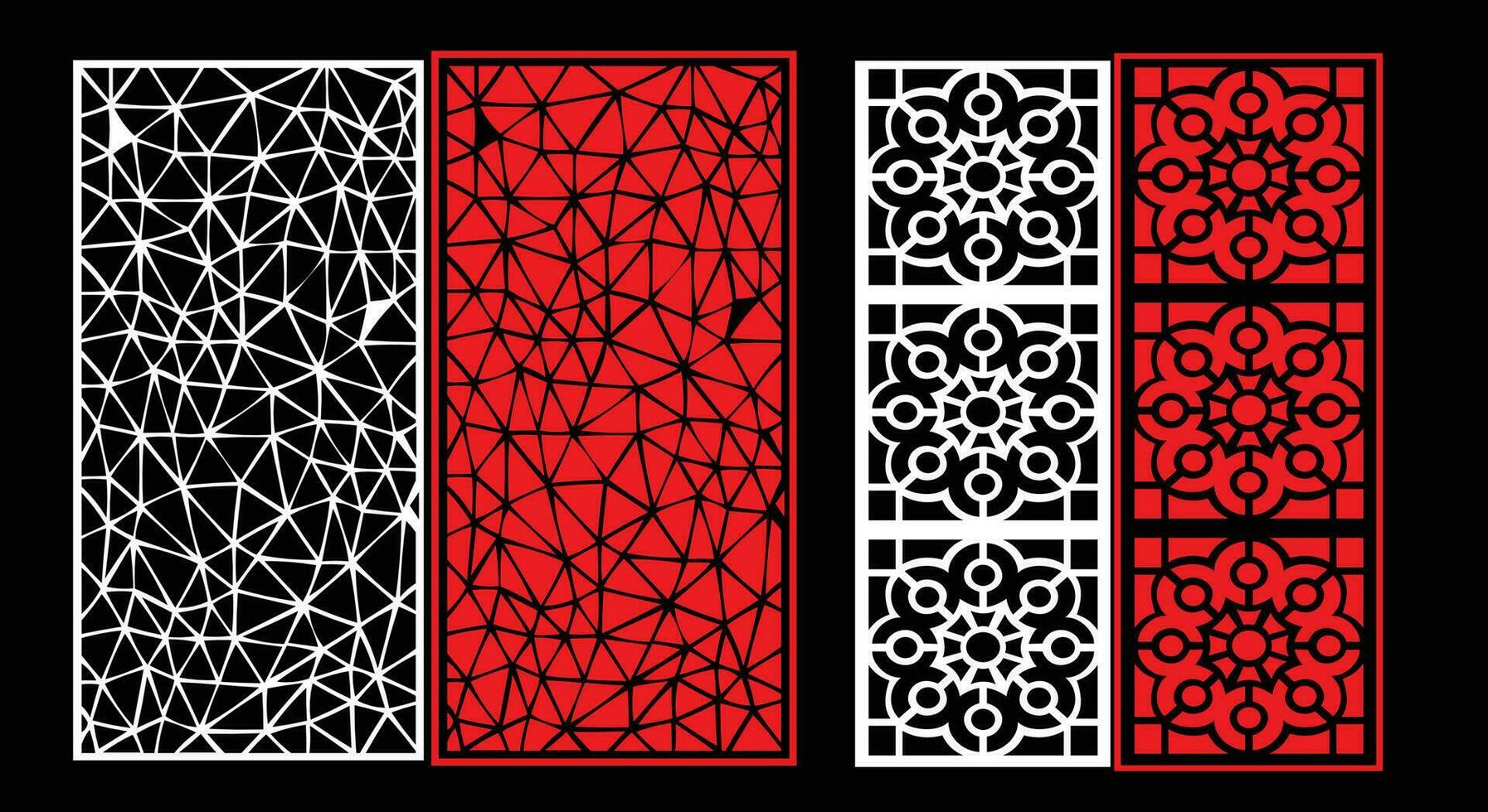 Decorative wall panels set Jali design CNC pattern, laser cutting pattern, router CNCcutting. vector