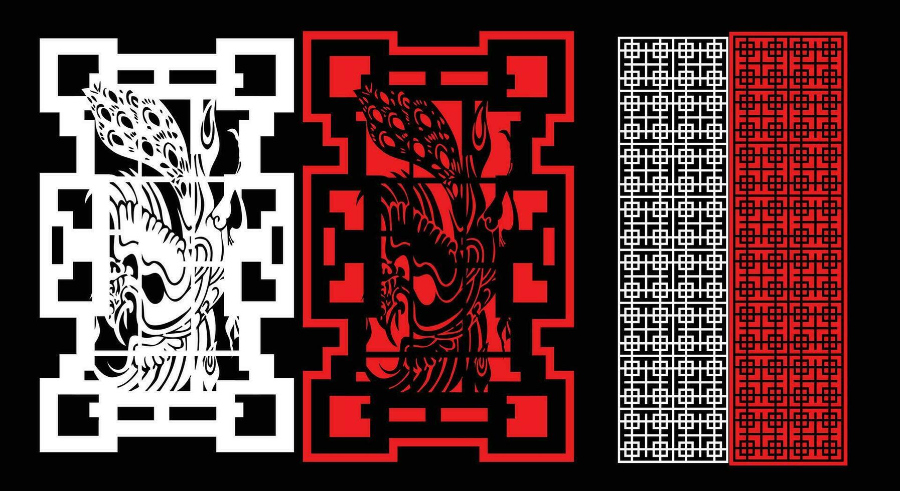 Decorative wall panels set Jali design CNC pattern, laser cutting pattern, router CNCcutting. vector