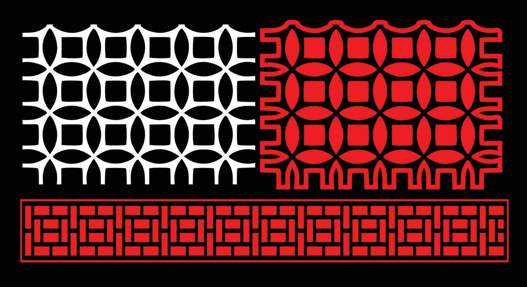 Decorative wall panels set Jali design CNC pattern, laser cutting pattern, router CNCcutting. vector