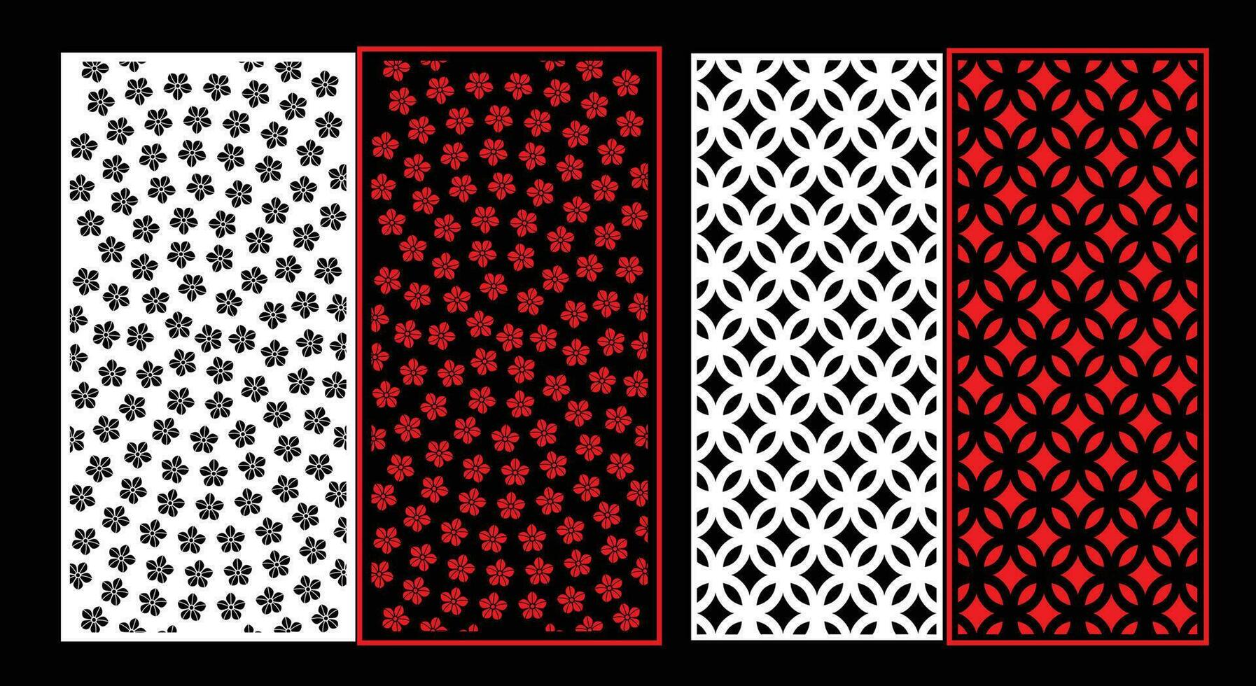 Decorative wall panels set Jali design CNC pattern, laser cutting pattern, router CNCcutting. vector