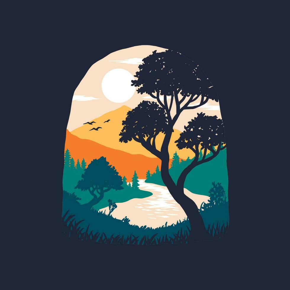 natural paisaje en geométrico conformado diseño, vector ilustración