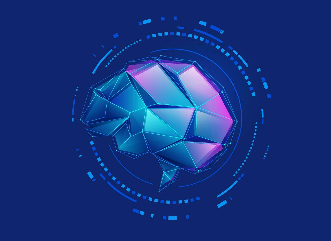 concept of medical neurology or brain analysis, graphic of low poly brain with futuristic element vector