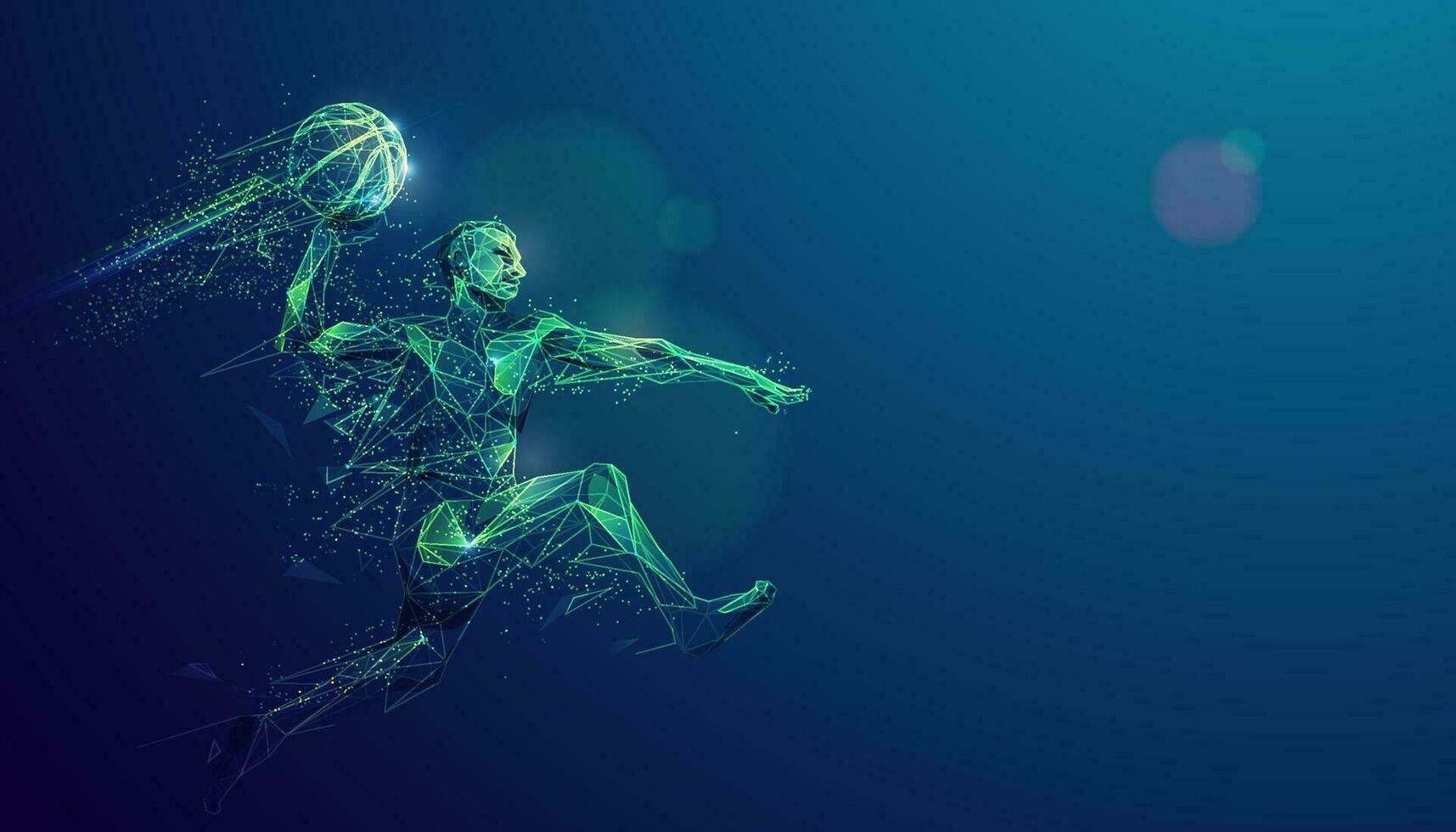 wireframe basketball player shooting ball with lighting effect vector