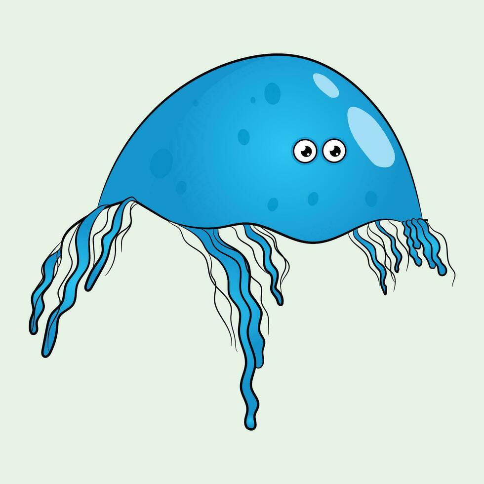 Blue jelly fish Cartoon Sea Animals Character Design vector