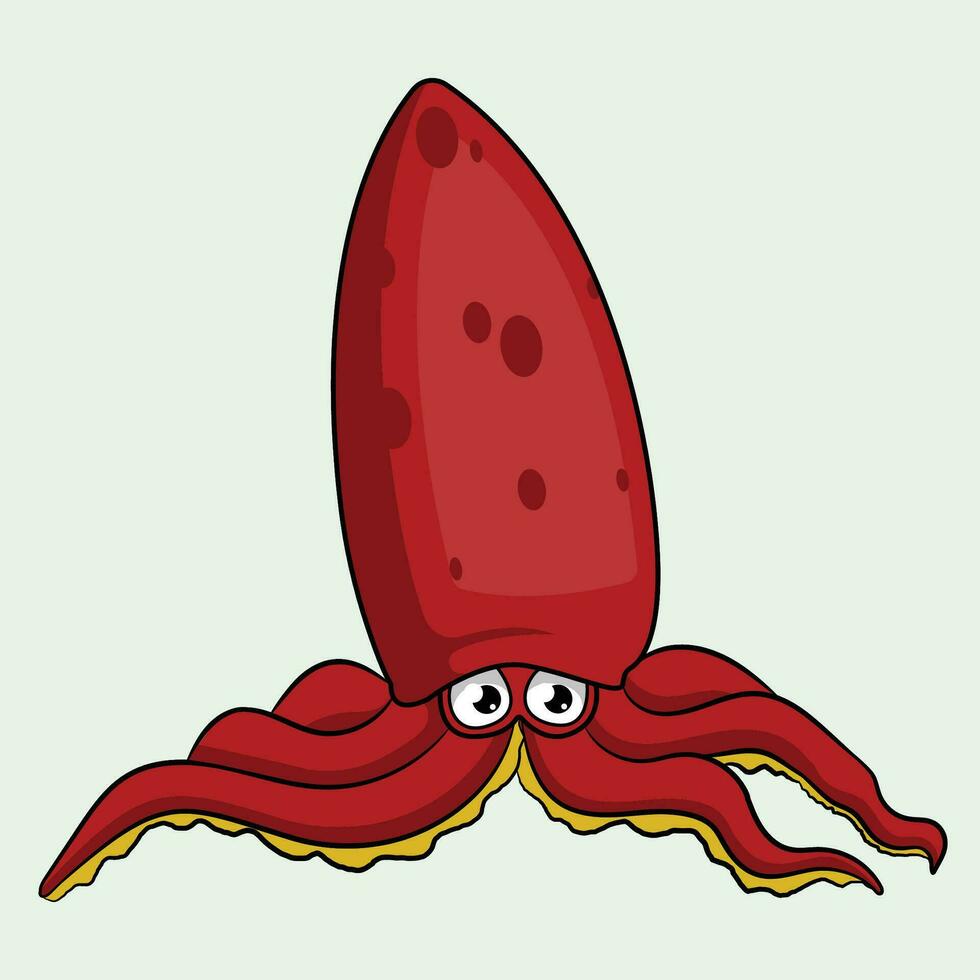 Red Squid Cartoon Sea Animals Character Design vector