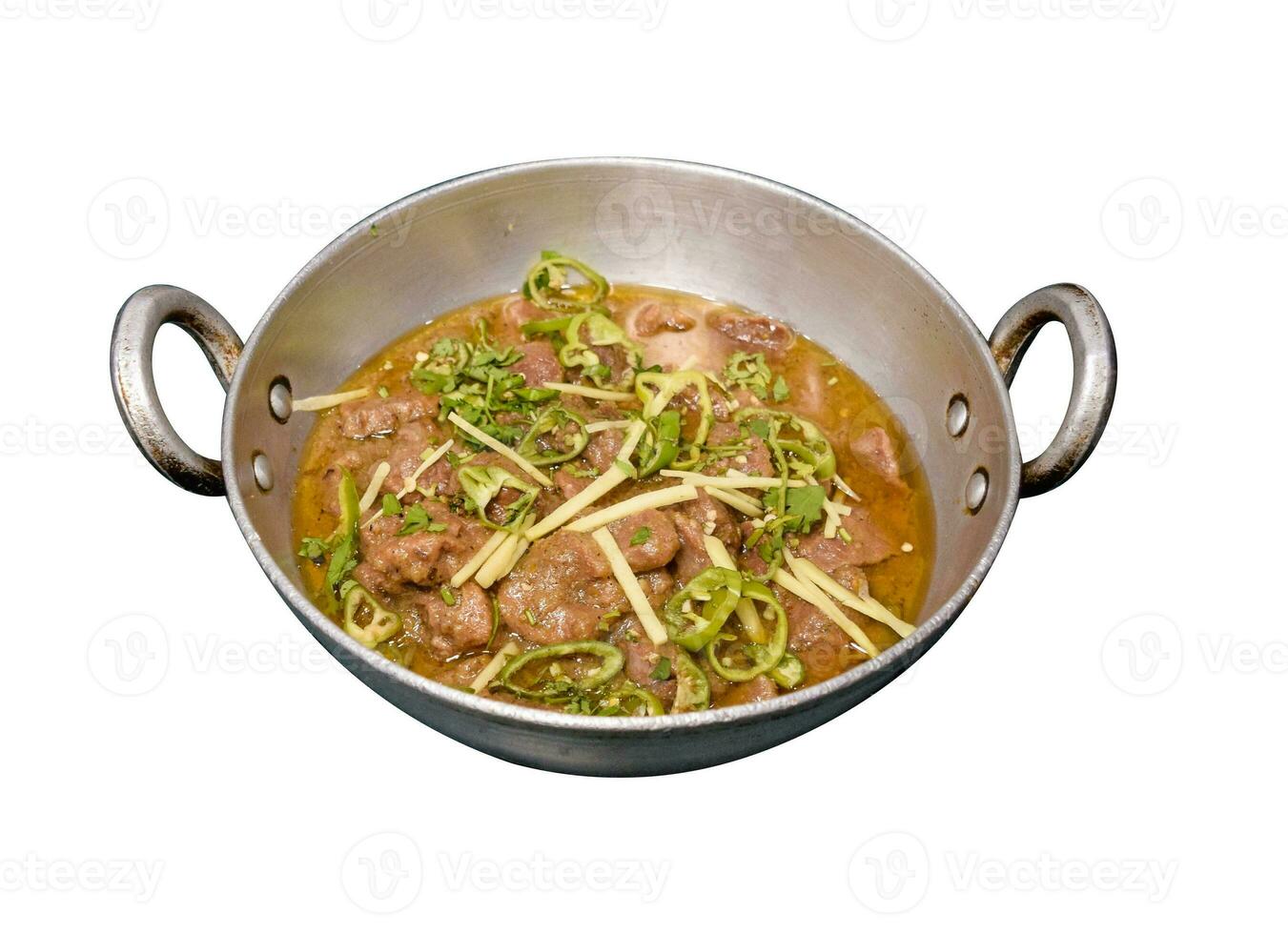 chicken karahi or chicken kadahi front view with white background photo