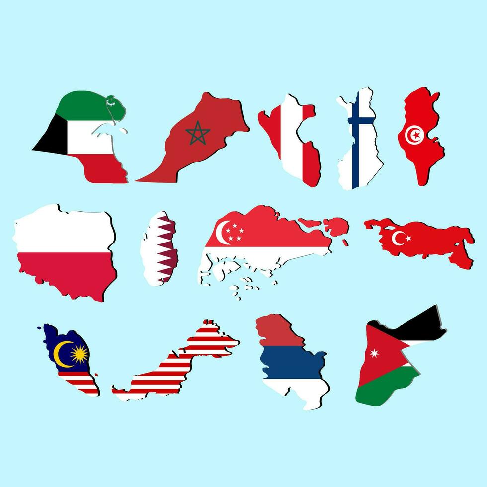 Set Of Country Map With Flag vector
