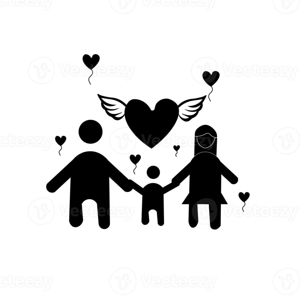 family day vector logo design illustration. father, mother and child in silhouette style. heart with wings. suitable for logos, icons, greeting cards, advertisements, t-shirt designs, families. photo