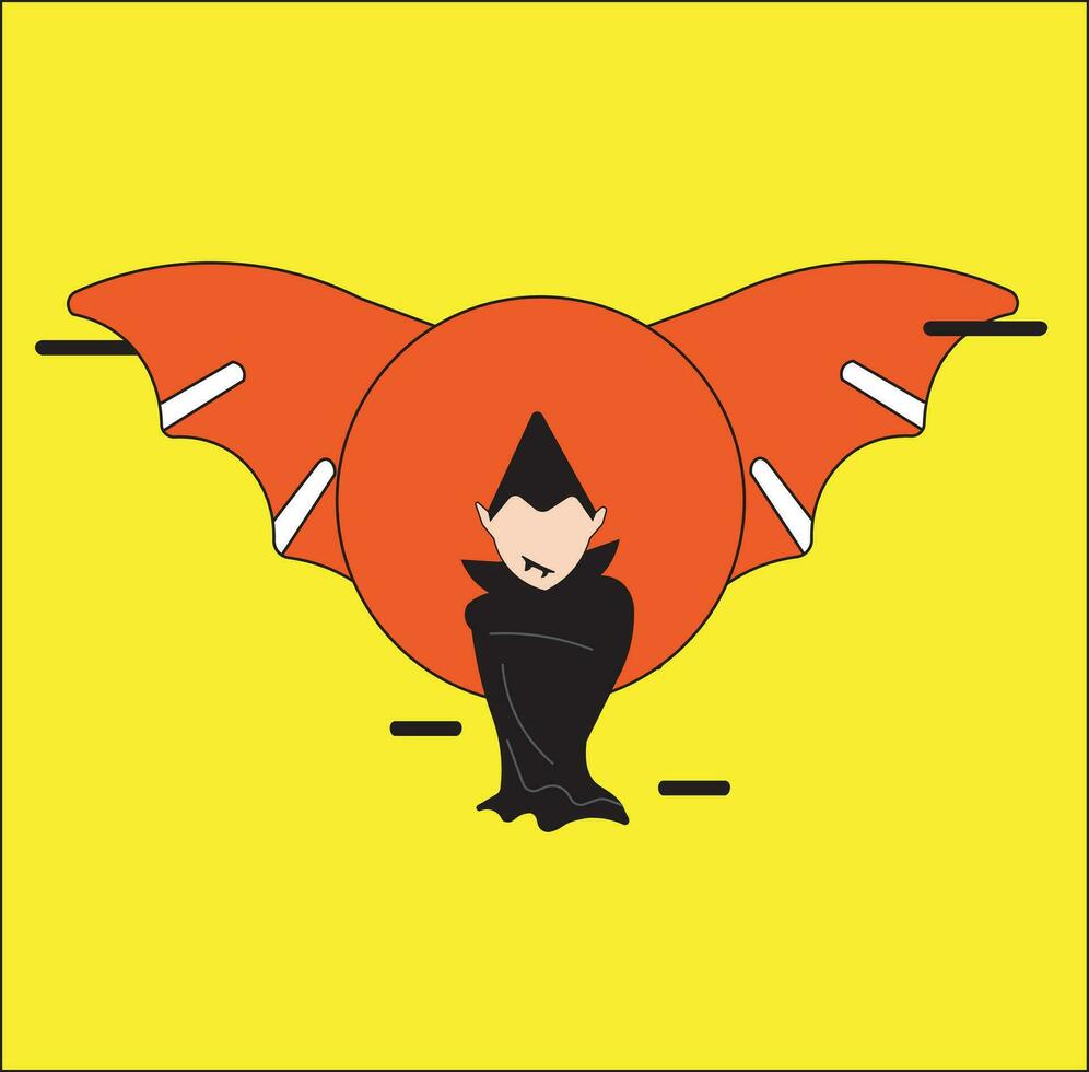 halloween day vector design illustration. Dracula in a black cloak. orange moon with bat wings suitable for posters, greeting cards, logos, t-shirt designs, websites, companies.