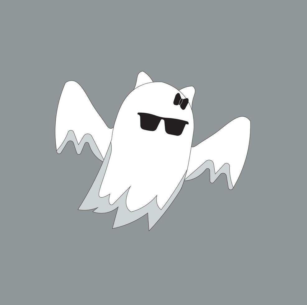 cute ghost logo design vector illustration.winged, wearing glasses and ribbon. halloween ghost. suitable for mascots, greeting cards, posters, advertisements, t-shirt designs, logos, icons, website.