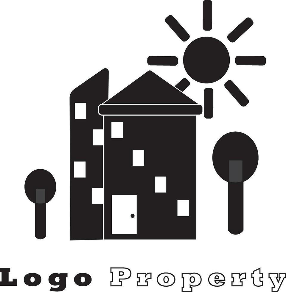 propiedad logo vector logo diseño ilustración. siluetas de edificios, casas, árboles, Dom. adecuado para logotipos, iconos, promociones, carteles, koas y pegatina diseños, sitios web