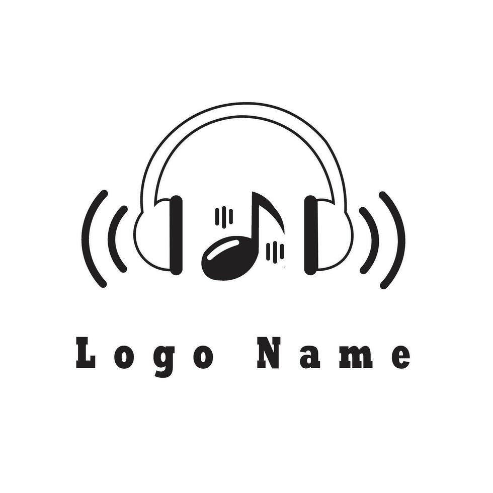 music vector logo design illustration. headset, scales, sound waves. with a silhouette style. Suitable for logos, icons, companies, communities, advertisements, posters, t-shirt designs, websites,