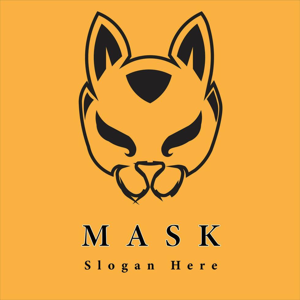 3d mask vector illustration. kitsune japan wolf mask logo design. with black and white silhouette style. suitable for logos, icons, and t-shirt designs