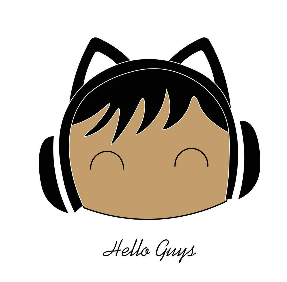 vector logo design illustration. male face character with cat ear headphones. funny. congested. isolated. suitable for emoticons, posters, logos, t-shirt designs, icons, posters, mascots.
