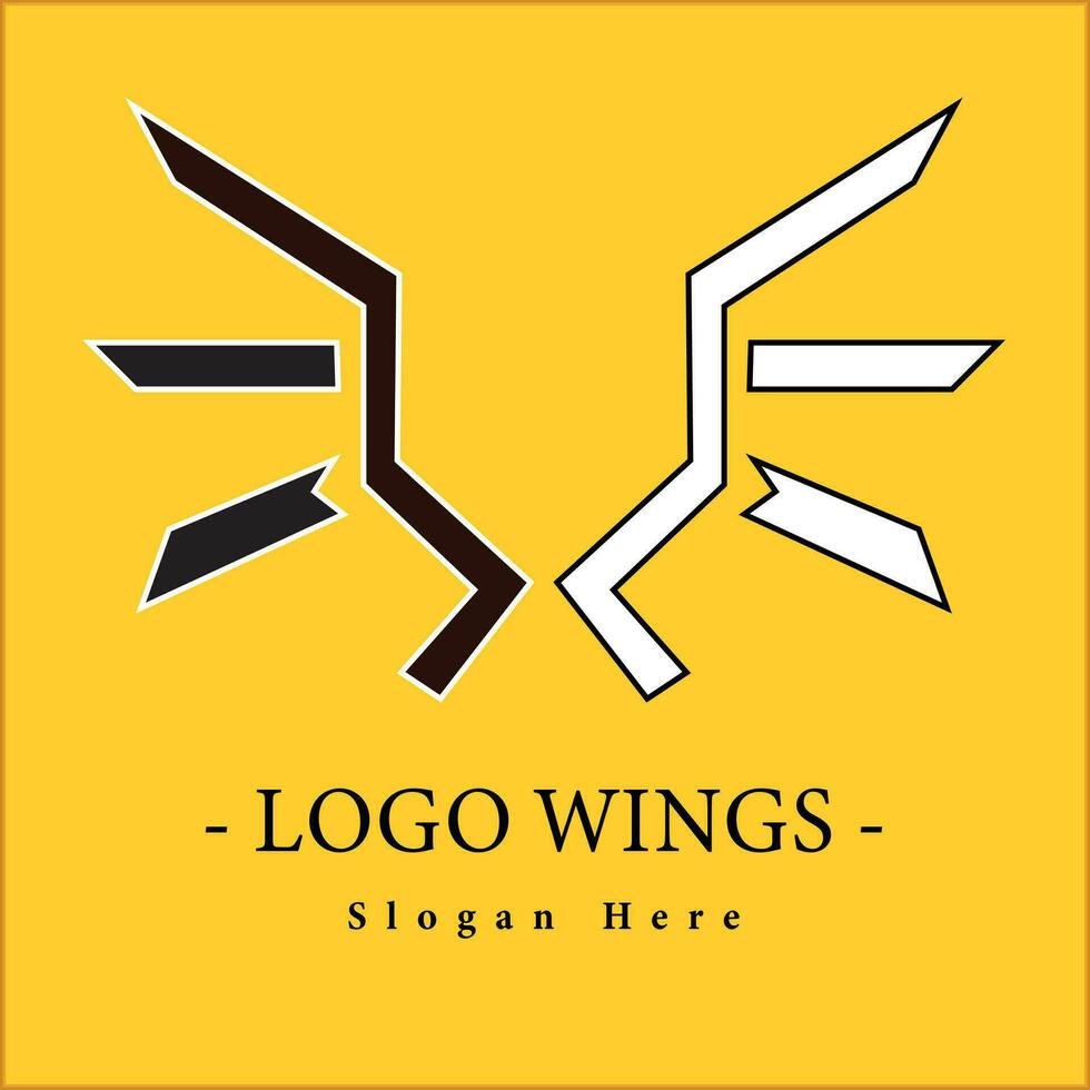 3d logo illustration. wings with a stiff line style in black and white. suitable for logos, icons, posters, t-shirt designs vector