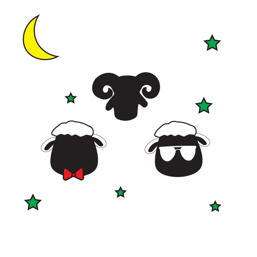 cute three sheep head vector illustration design with faceless style. suitable for logos, icons, posters, concepts, greeting cards, Eid, emoticons, advertisements, mascots, websites, t-shirt designs.