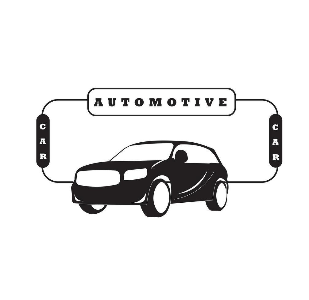 Automotive Car Logo Design Vector Illustration In Black And White Colors. Suitable For Logo, Icon, Company, Community, Poster, T-Shirt Design, Website, Sticker, Concept, Promotion.