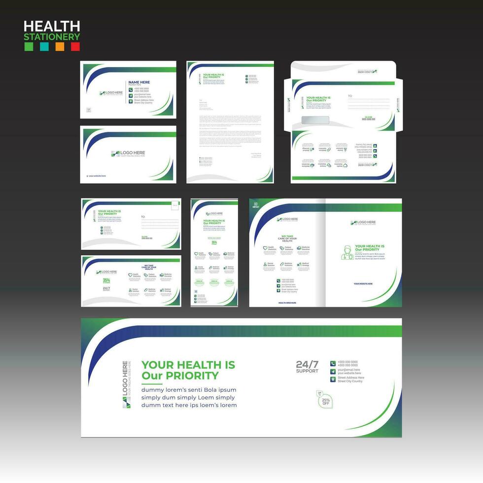 Health print Stationary design for medical vector