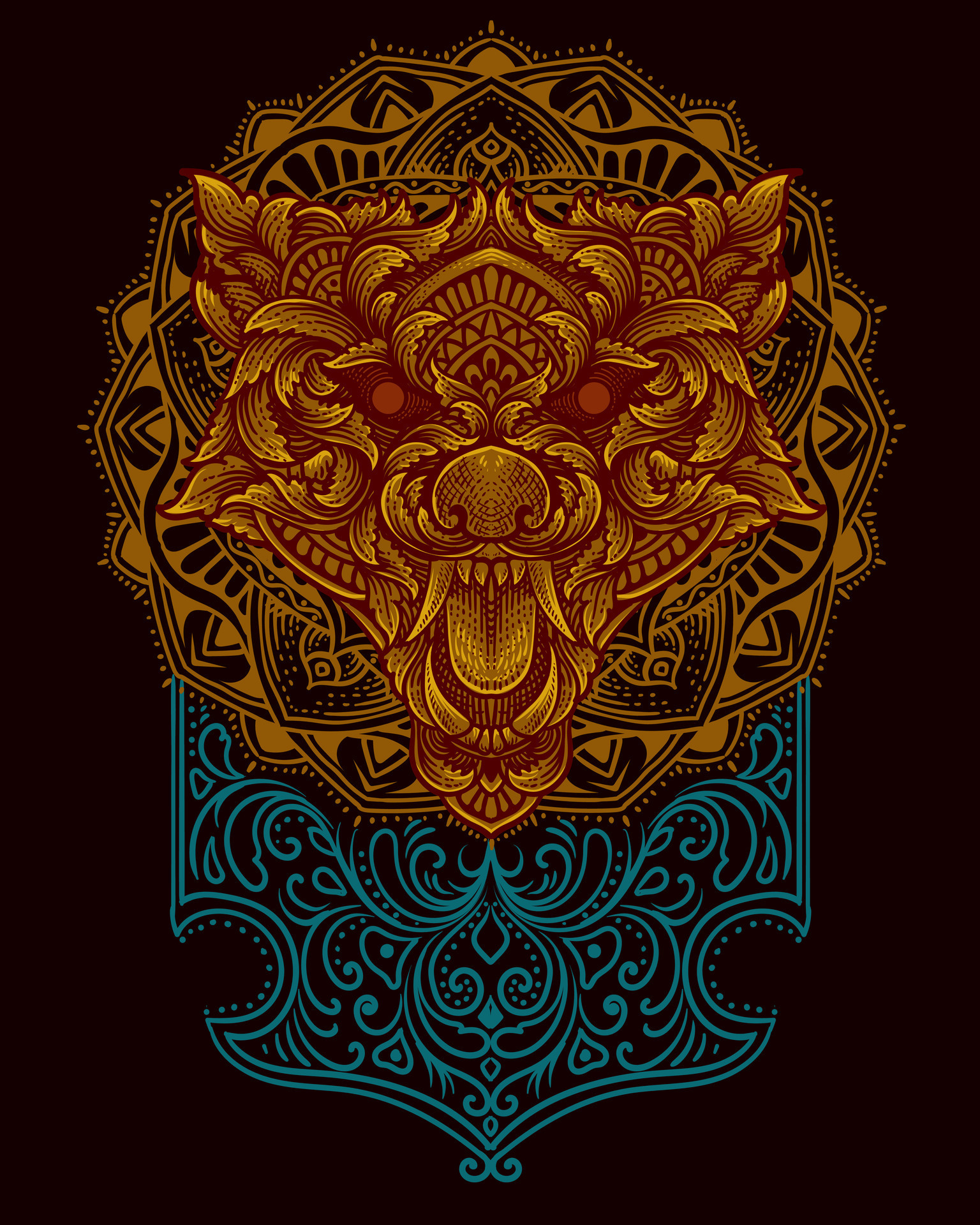Wolf head tribal style with antique engraving ornament 25745699 Vector