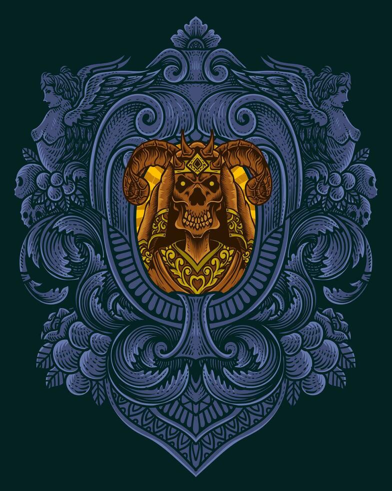 Demon king on vintage engraving frame vector