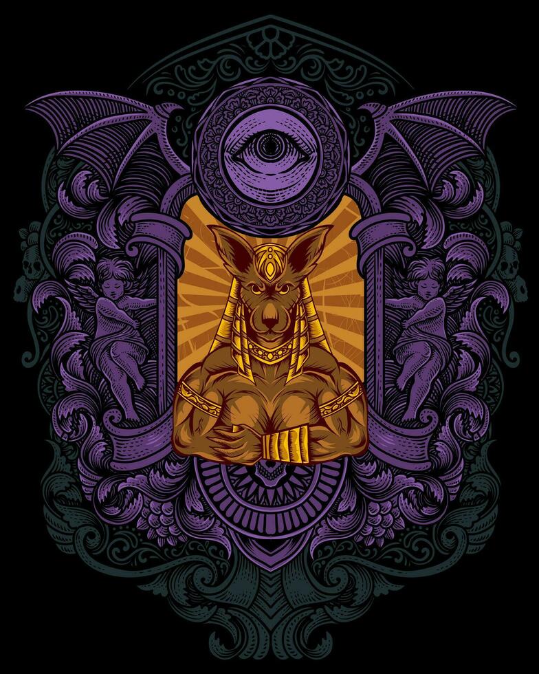 anubis Dios con antiguo grabado ornamento vector