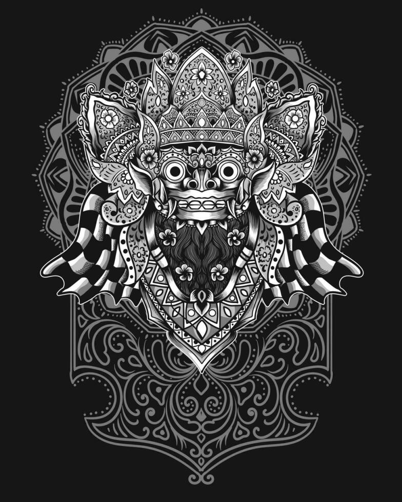 Barong mask Traditional Balinese Culture with antique engraving ornament vector