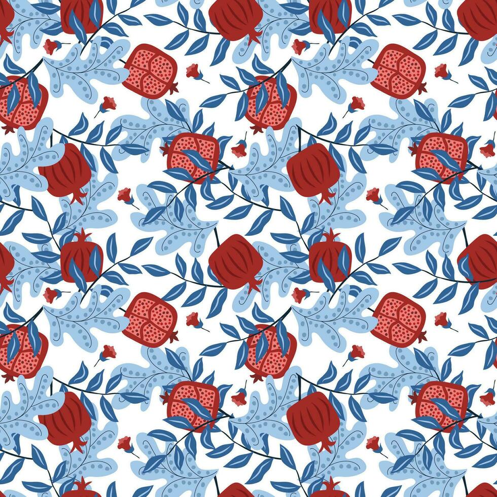 Pomegranate leaves. Floral pattern. Seamless pattern, vector illustration