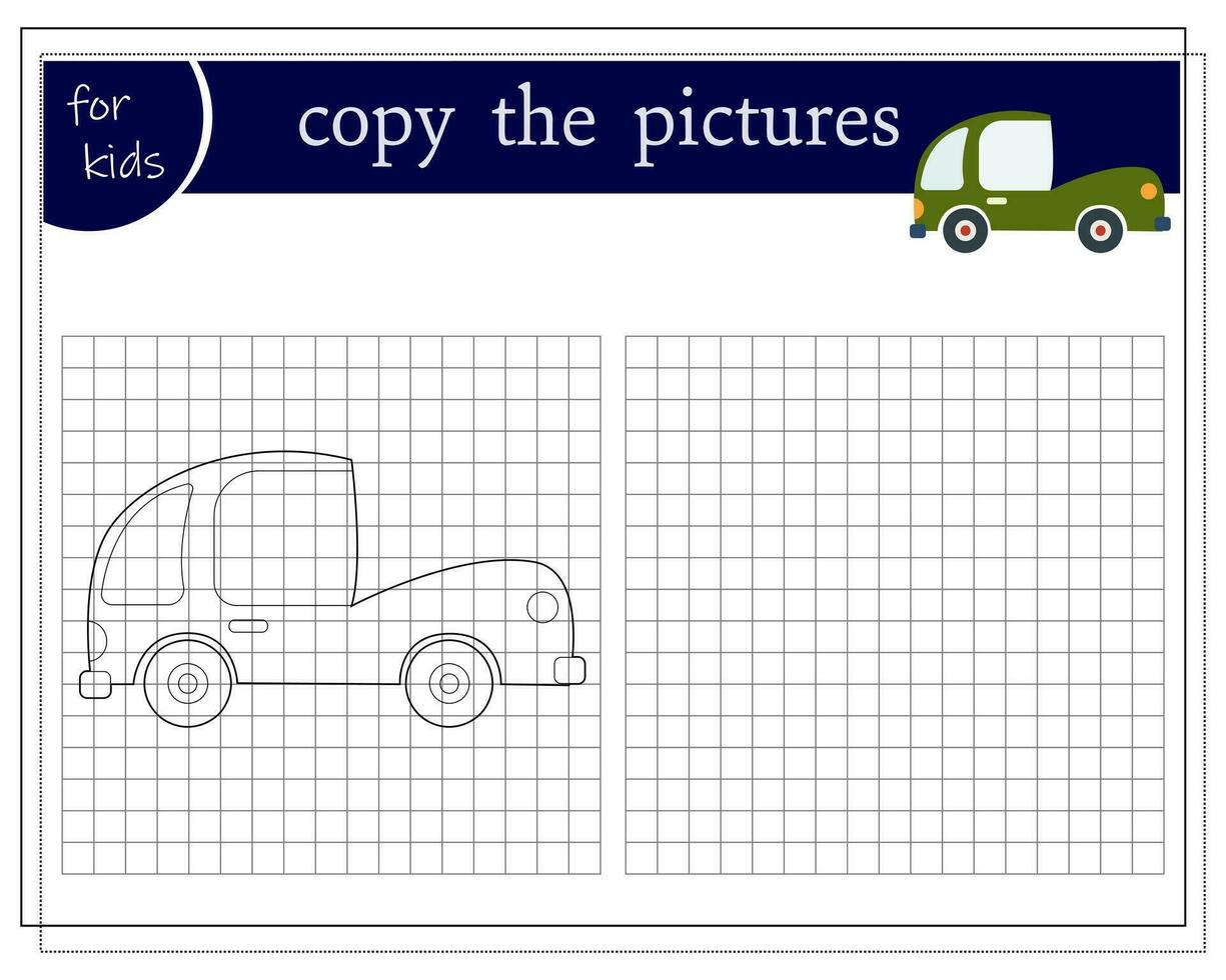 Copy a picture, an educational game for children, a cartoon car, a cabriolet. Vector illustration on a white background