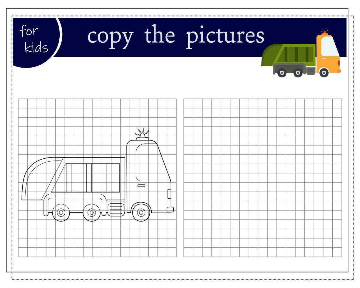 Copy a picture, an educational game for children, a cartoon car, a cabriolet. Vector illustration on a white background