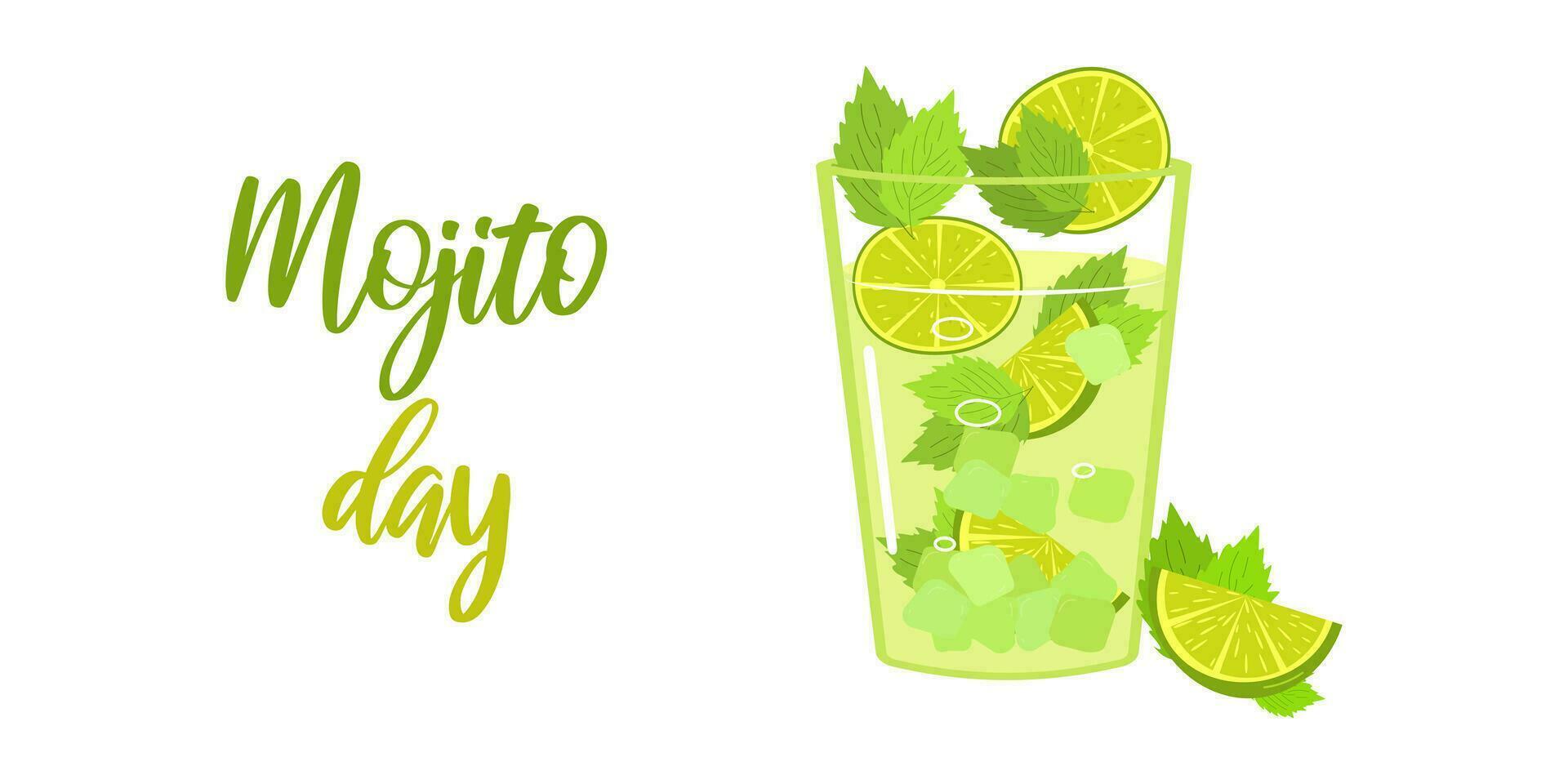 Mojito day. Refreshing delicious  drink. Lime mint. vector
