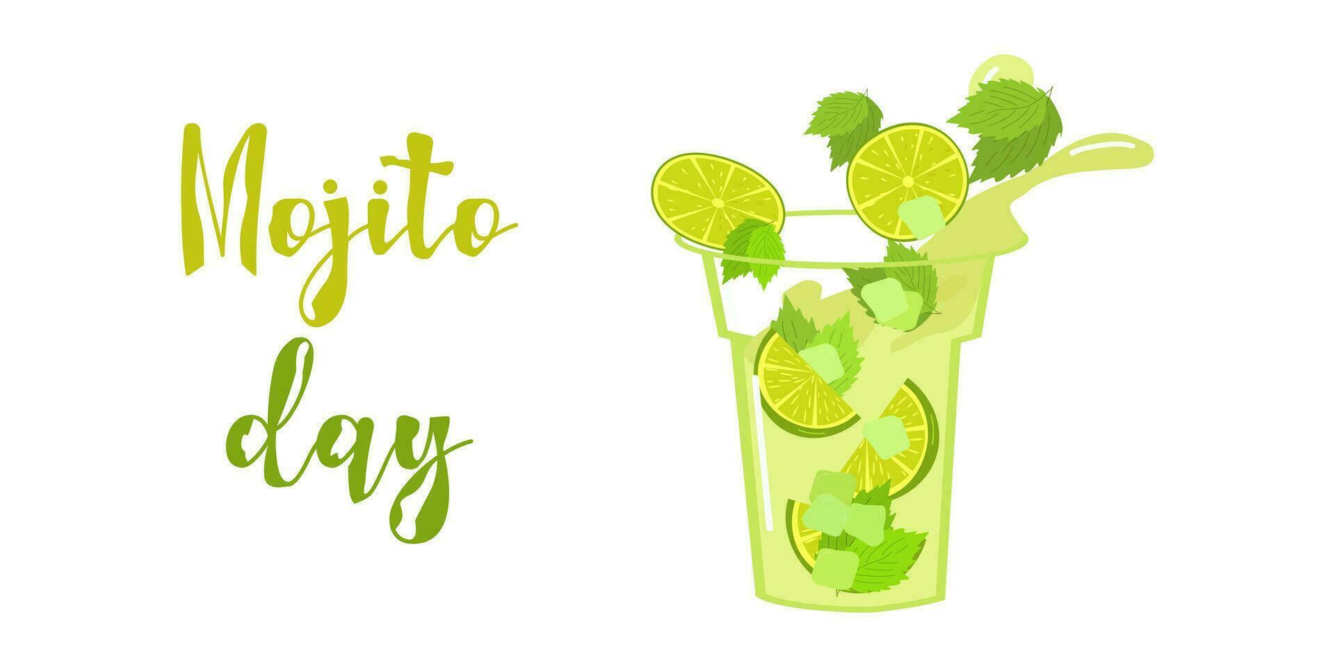 Mojito day. Refreshing delicious  drink. Lime mint. vector