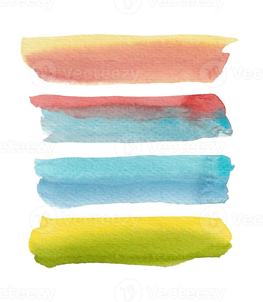 Watercolor brush stroke set. Colorful hand painted brushes isolated on white background with clipping path. Watercolor idea use for background. Scanning high resolution. photo