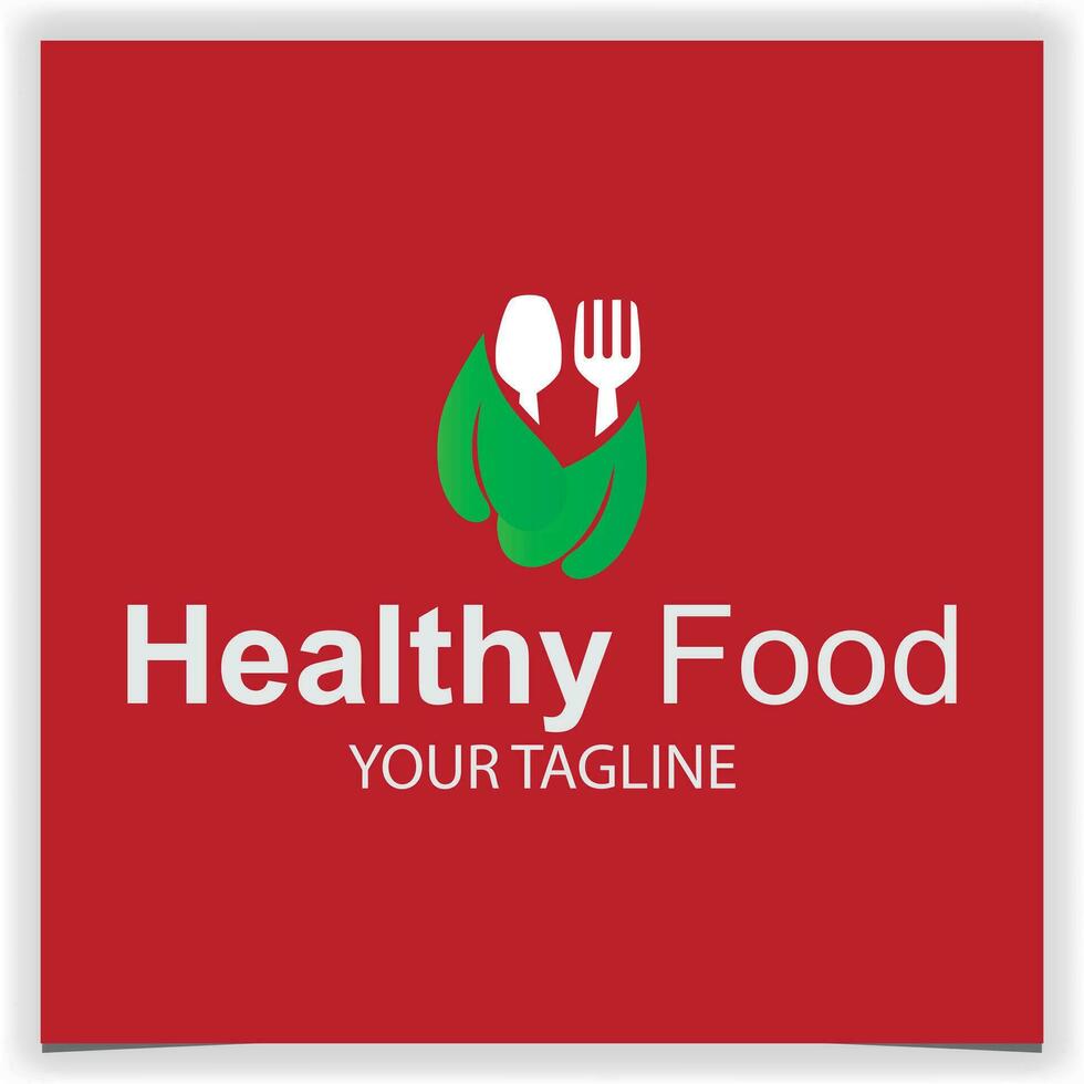 Leaf with spoon  fork, healthy food, restauran logo premium elegant template vector eps 10