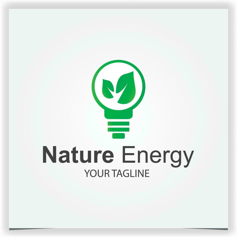 Green leaf and bulb, renewable energy, ecology, nature, lamp, idea logo premium elegant template vector eps 10