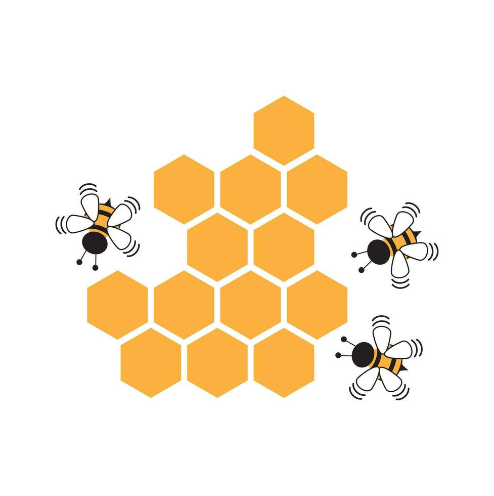 Vector Honeycomb beehive with hexagon grid cells and bee cartoon logo on white background vector illustration. illustration premium design vector eps10