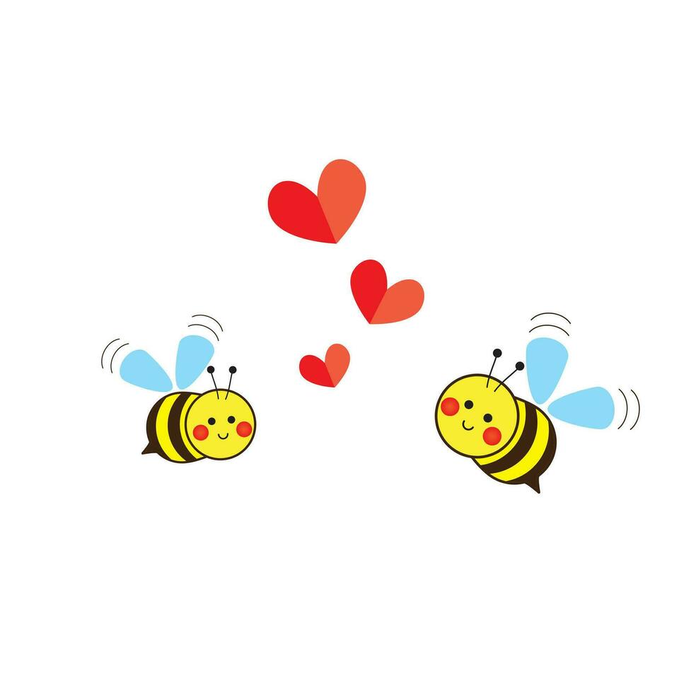 Vector Valentine's day background with cute bee cartoon and heart sign symbol on white background vector illustration premium design vector eps10