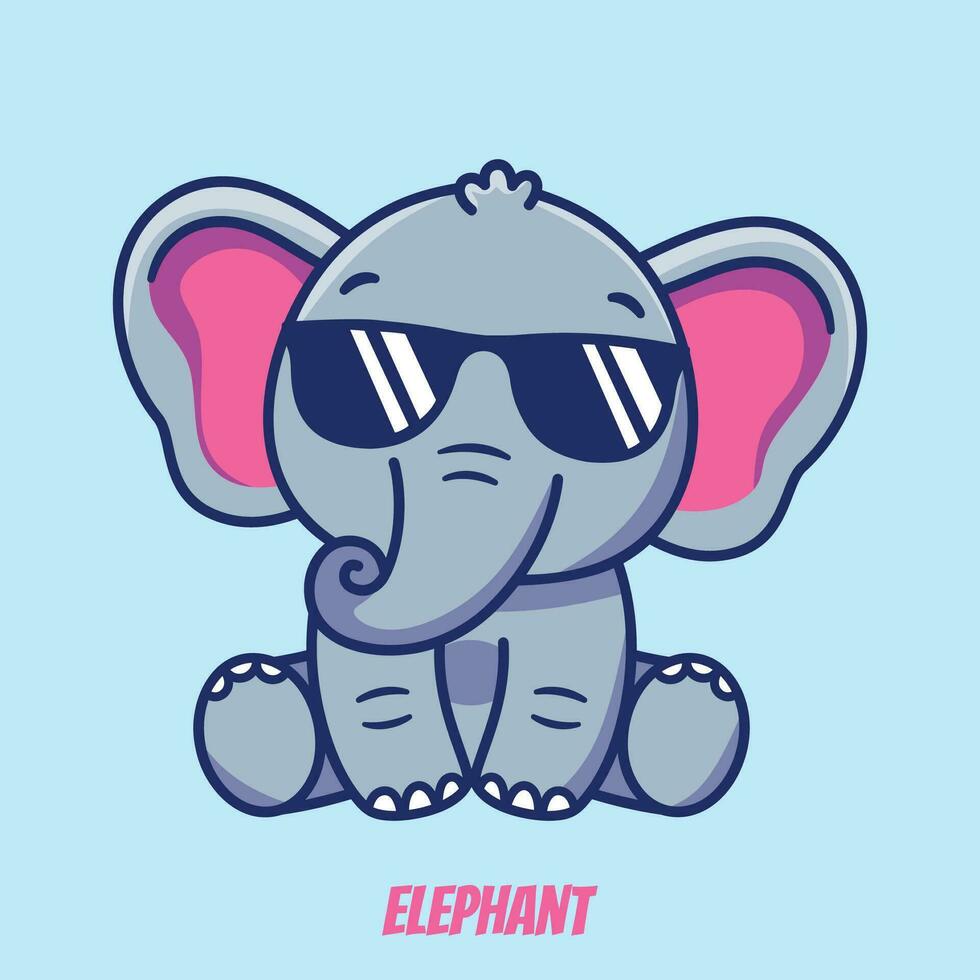 Elephant With Sunglasses Cute Vector